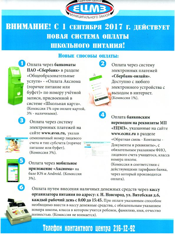 Памятка по оплате питания